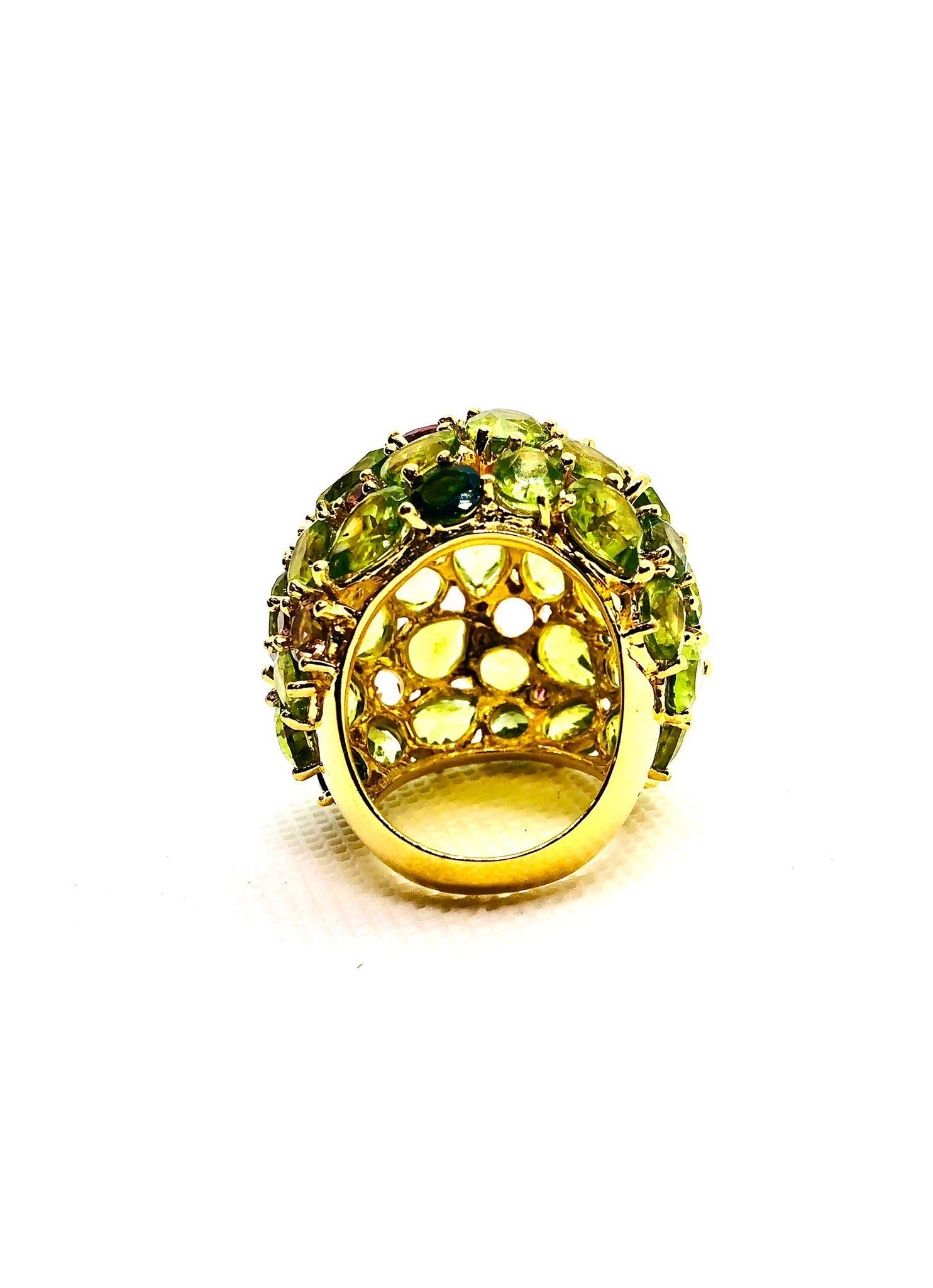 Bochic “Orient” Vintage Natural Peridot & Tourmaline  Ring Set 18K & Silver For Sale 6