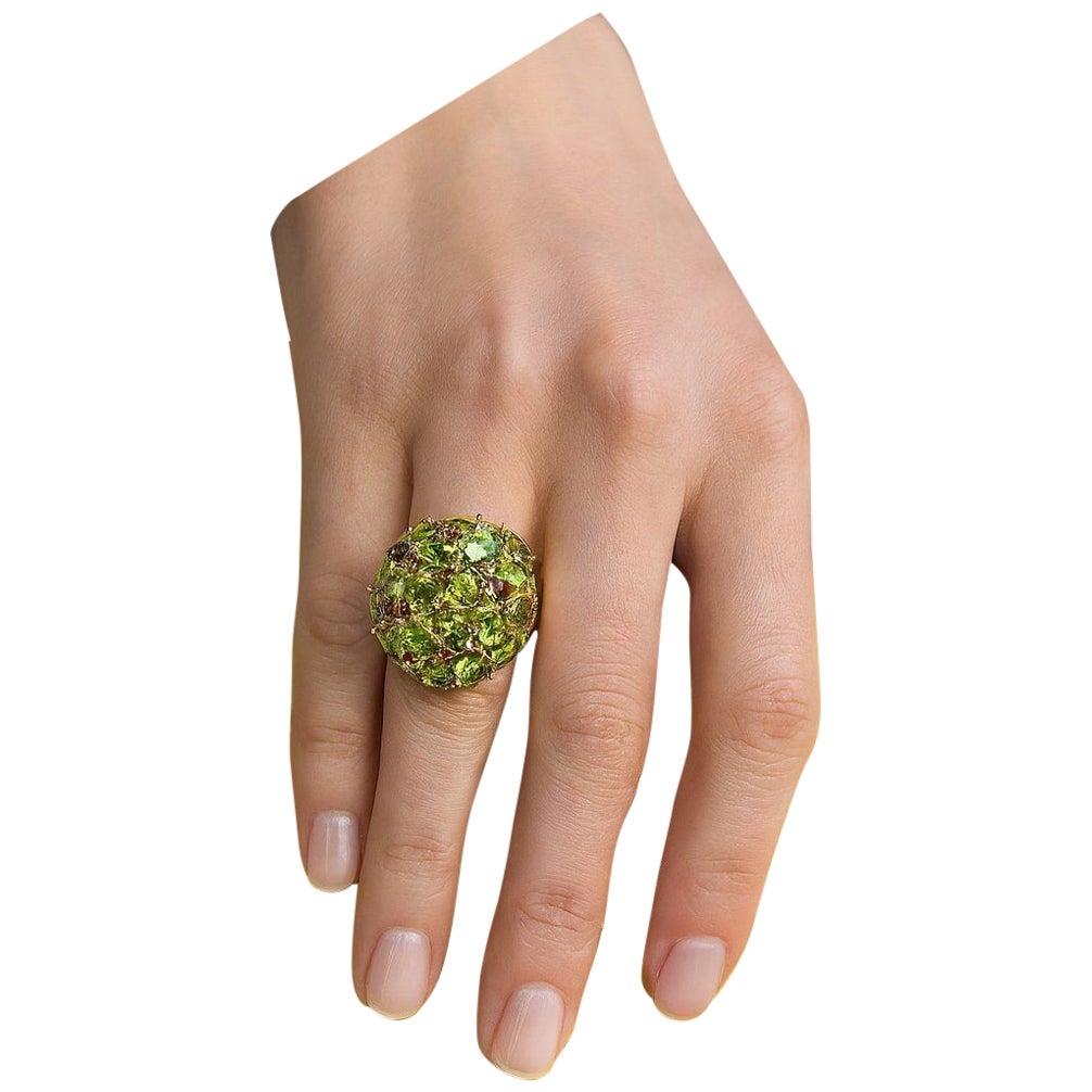 Bochic “Orient” Vintage Natural Peridot & Tourmaline  Ring Set 18K & Silver

Natural Amethyst   14 carat 
Natural Blue Topaz - 16 carat 

This Ring is from the 