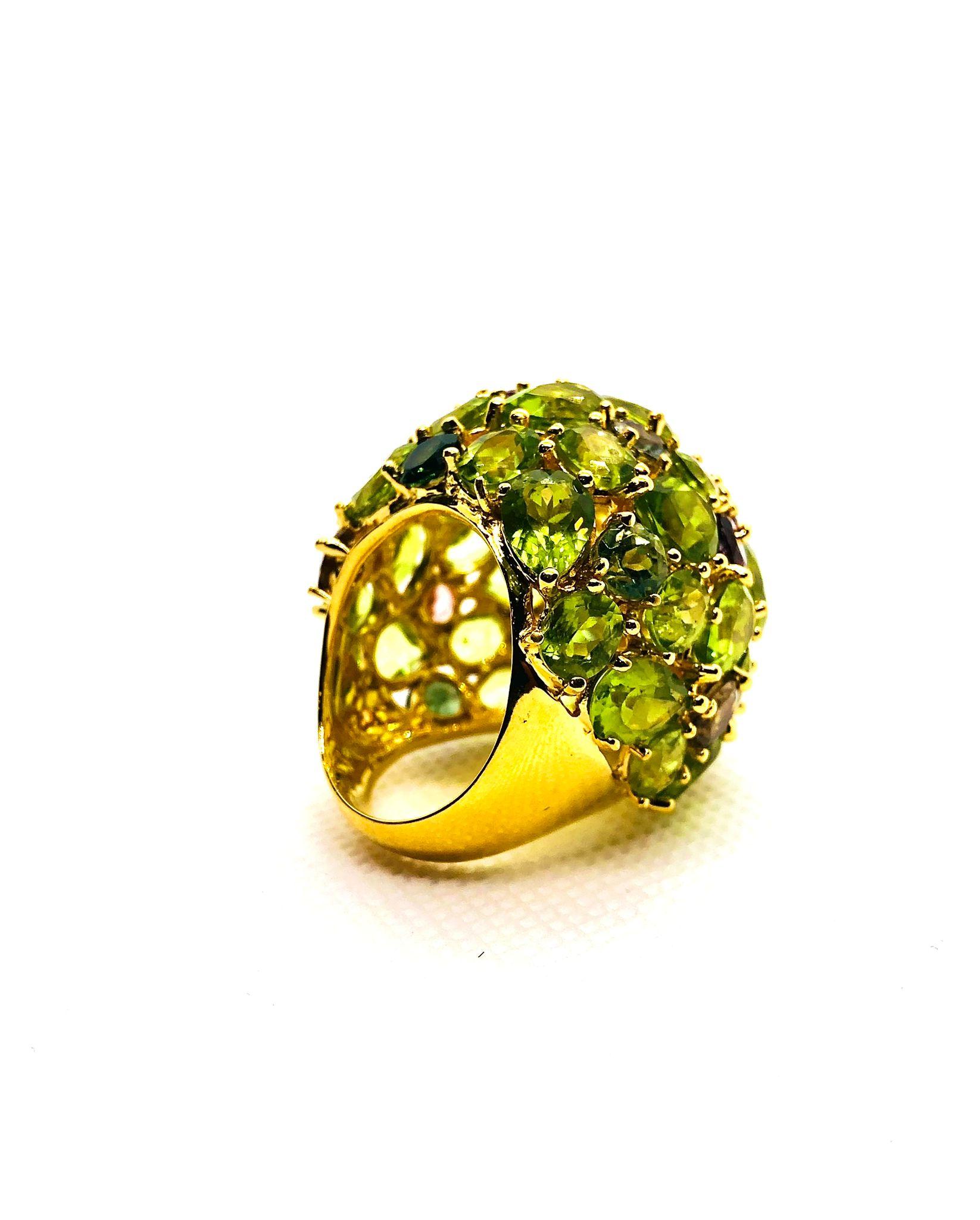 Bochic “Orient” Vintage Natural Peridot & Tourmaline  Ring Set 18K & Silver In Excellent Condition For Sale In New York, NY