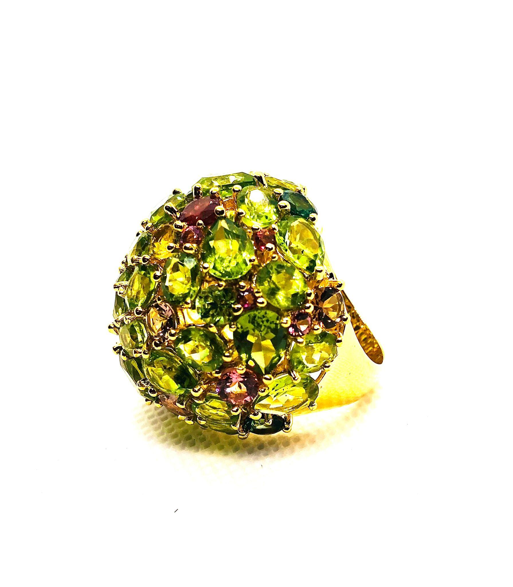 Bochic “Orient” Vintage Natural Peridot & Tourmaline  Ring Set 18K & Silver For Sale 2