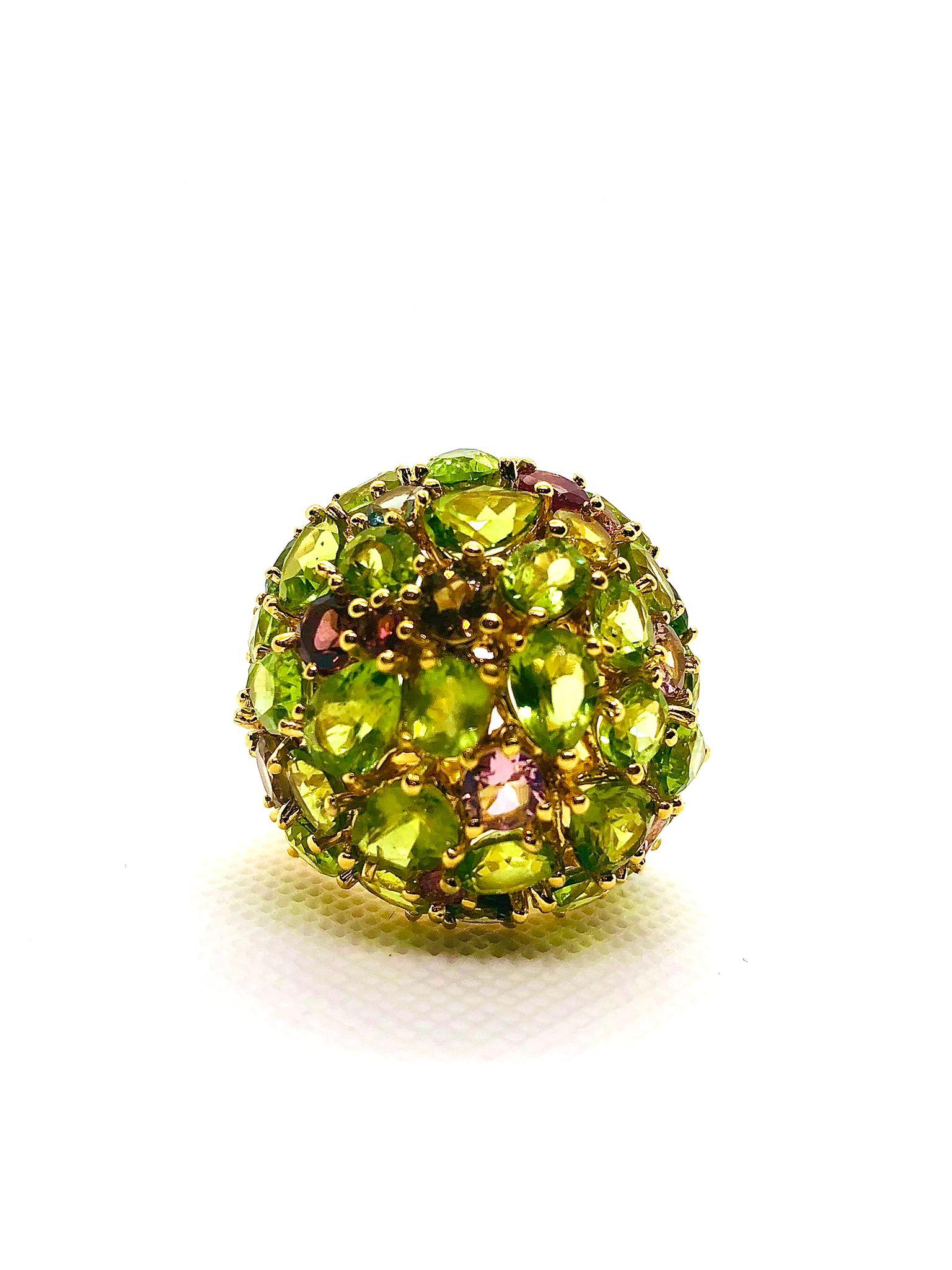 Bochic “Orient” Vintage Natural Peridot & Tourmaline  Ring Set 18K & Silver For Sale 3