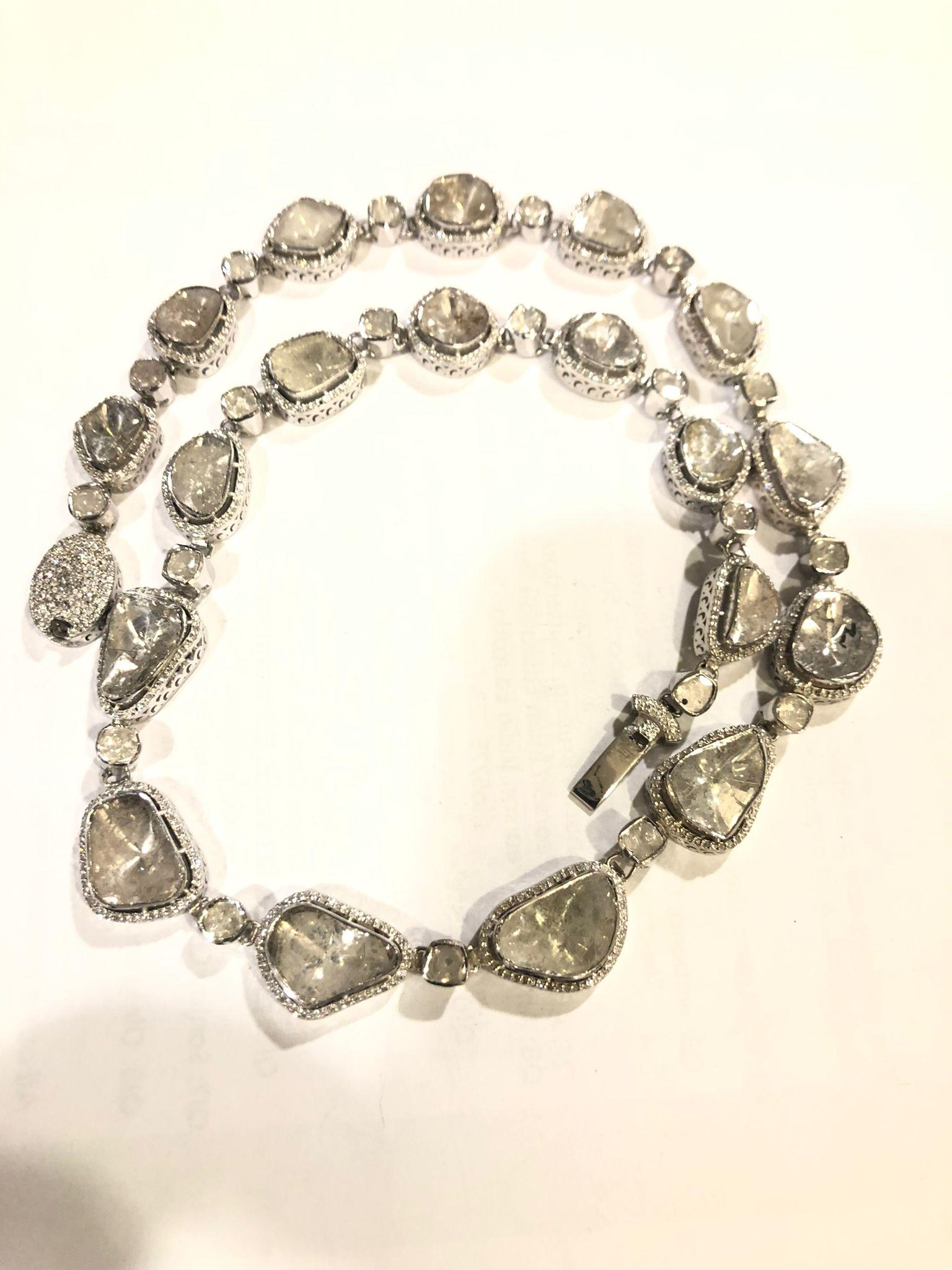 Anglo-Indian Bochic “Orient” Vintage Natural Rose Cut Diamond Necklace Set in 18K Gold Over S For Sale