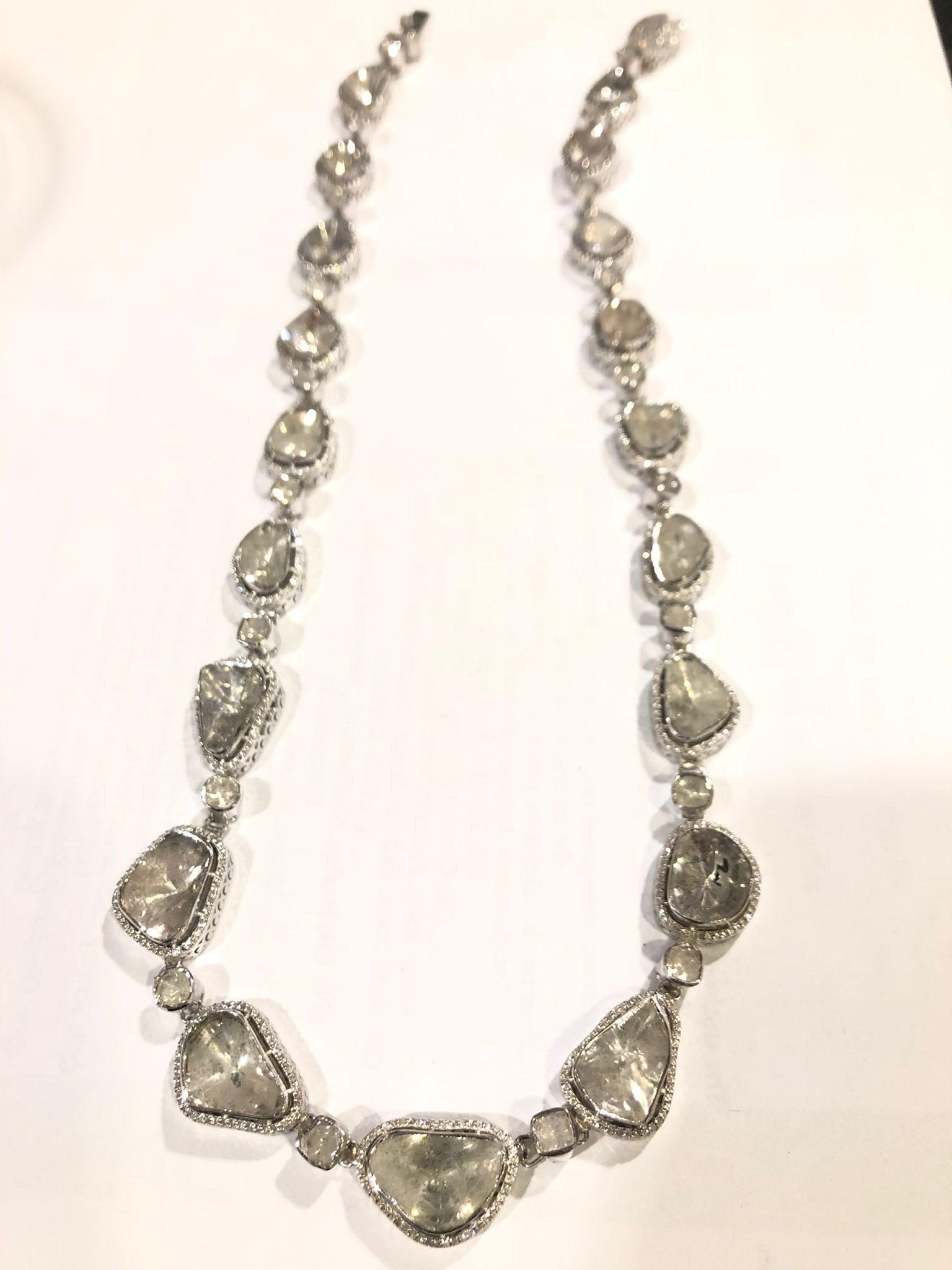 Bochic “Orient” Vintage Natural Rose Cut Diamond Necklace Set in 18K Gold Over S For Sale 3