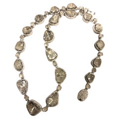Bochic “Orient” Vintage Natural Rose Cut Diamond Necklace Set in 18K Gold Over S