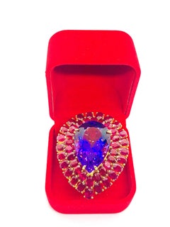 Bochic "Orient" Bague vintage en or 18 K et argent avec rubis naturel et améthyste