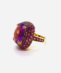 Anillo Bochic "Orient" Vintage de rubí natural y amatista engastado en oro de 18 quilates y plata