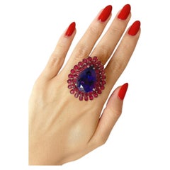 Anello Bochic "Orient" con rubino naturale e ametista d'epoca, in oro e argento 18 K.