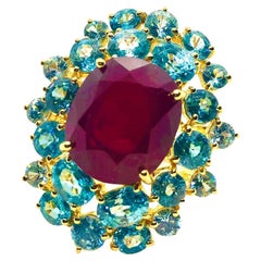Bochic “Orient” Vintage Natural Ruby & Blue Topaz Ring Set In 18K Gold & Silver