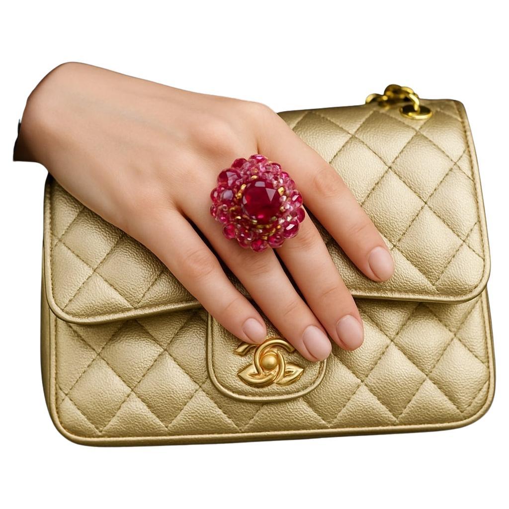 Bochic "Orient" Vintage natürlichen Rubin Cocktail Ring Set in 18K Gold & Silber im Angebot