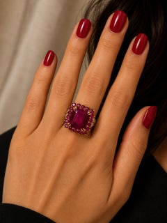 Bochic "Orient" Anello da cocktail con rubino naturale vintage in oro e argento 18 carati