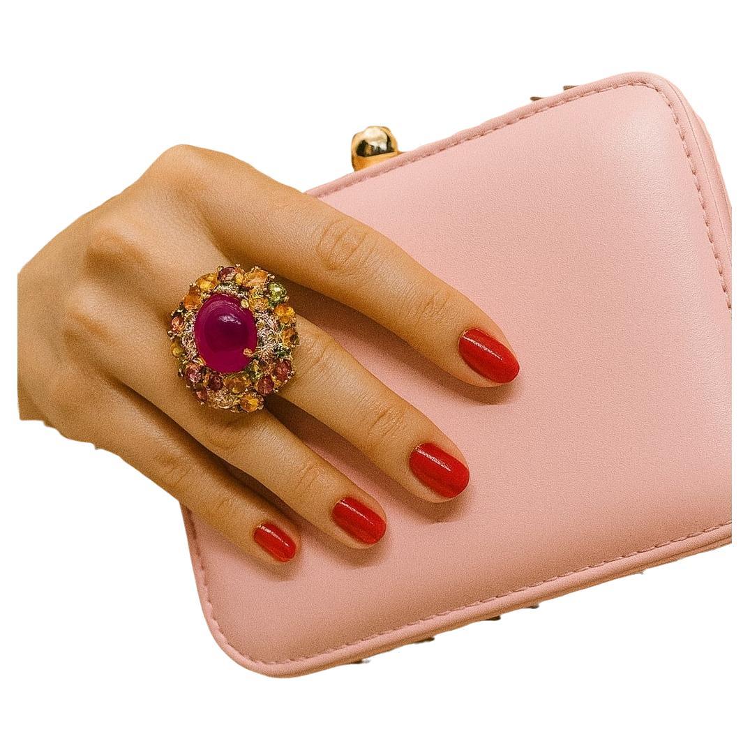 Bochic “Orient” Vintage Natural Ruby, Diamond 
Multi Sapphire Ring Set In 18K G For Sale