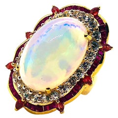 Bochic “Orient” Vintage Natural Ruby & Fire Opal Ring Set In 18 K Gold & Silver