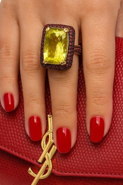 Bochic “Orient” Vintage Natural Ruby & Lemon Quartz Ring Set In 18 K Gold & Sil