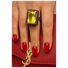 Bochic “Orient” Vintage Natural Ruby & Lemon Quartz Ring Set In 18 K Gold & Sil