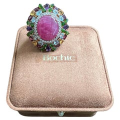 Bochic "Orient", rubino naturale vintage &  Anello con più gemme in oro e argento 18 carati