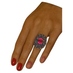 Bochic "Orient" Vintage natürlichen Rubin & Multi Saphir Ring Set in 18K Gold & Sil