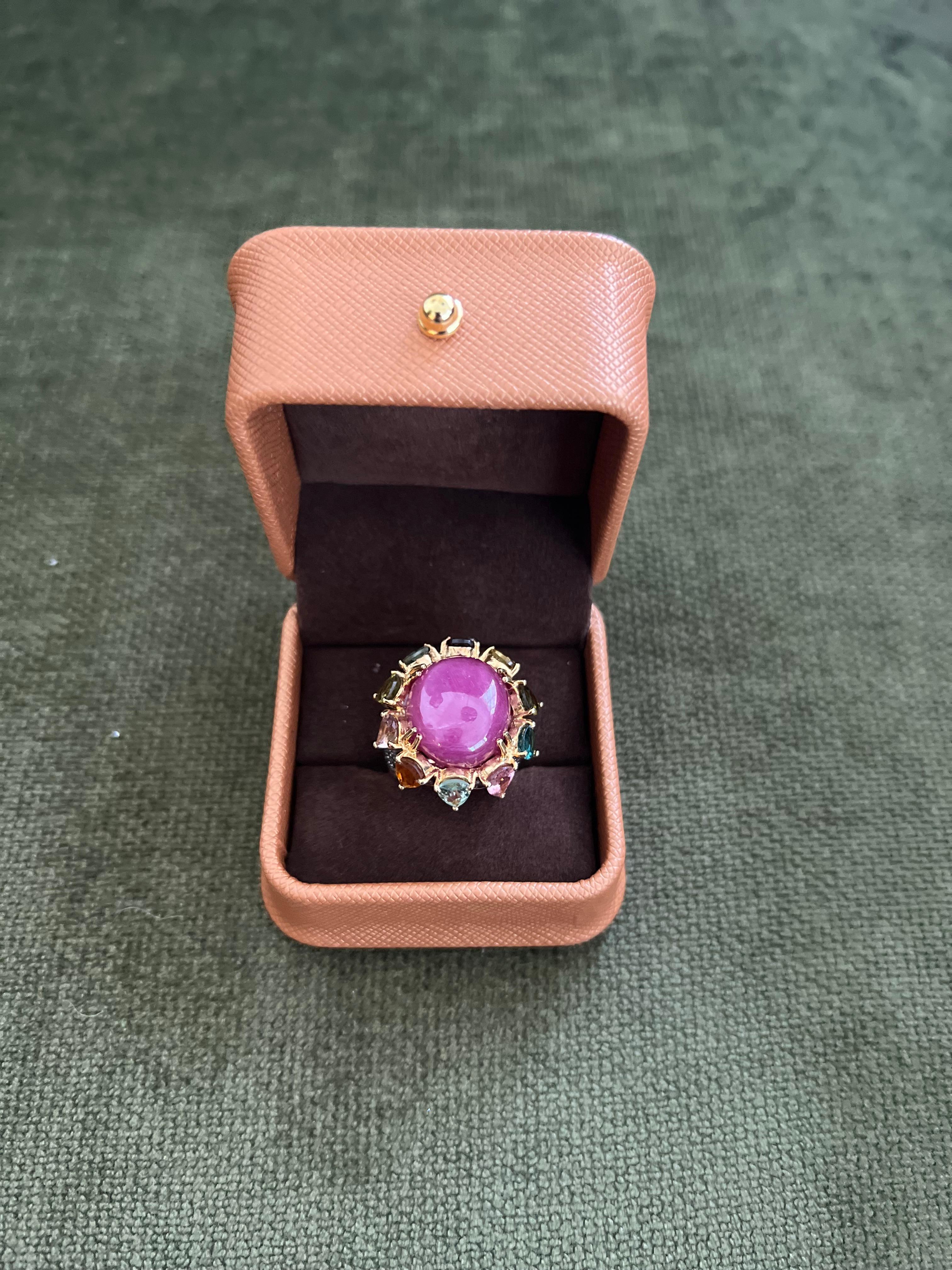 Bochic “Orient” Vintage Natural Ruby & Multi Tourmalines Ring Set In 18K Gold & For Sale 2