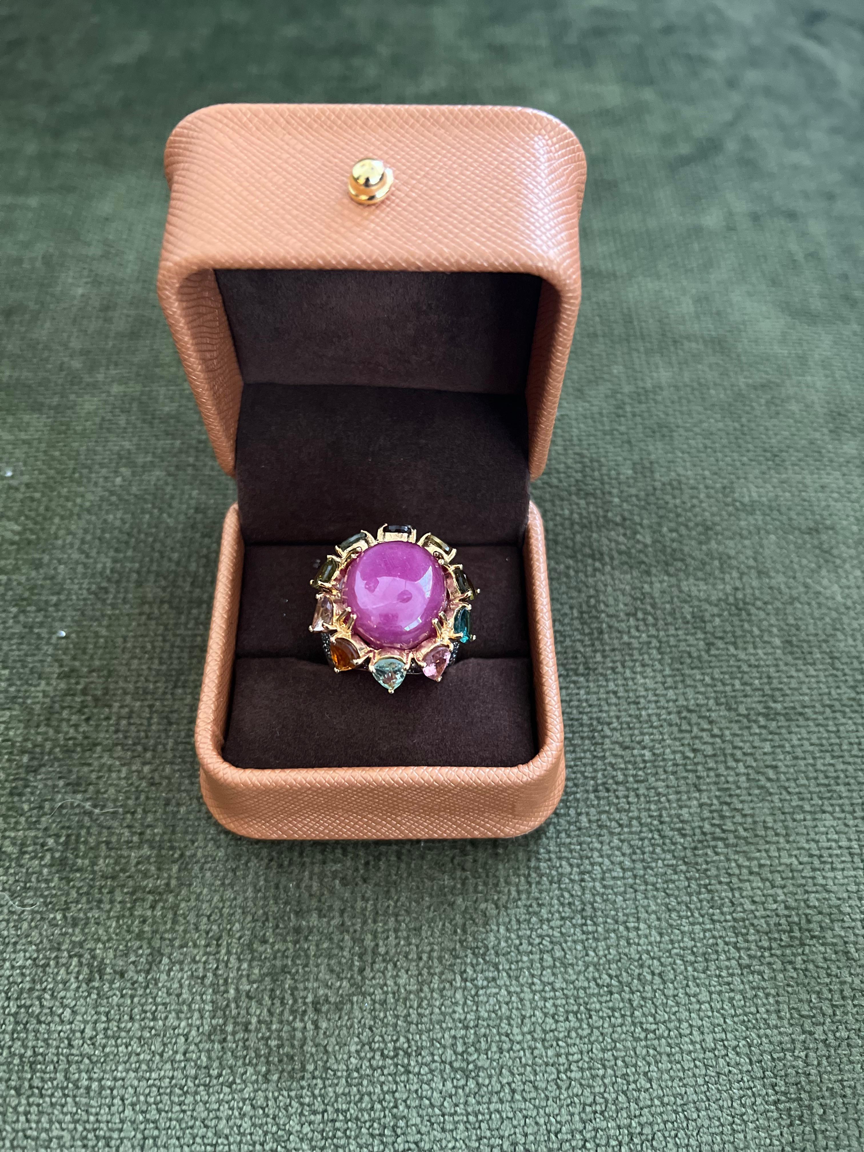 Bochic “Orient” Vintage Natural Ruby & Multi Tourmalines Ring Set In 18K Gold & For Sale 3