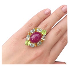 Bochic "Orient" Vintage natürlichen Rubin & Orange Saphir Ring Set in 18K Gold & Si