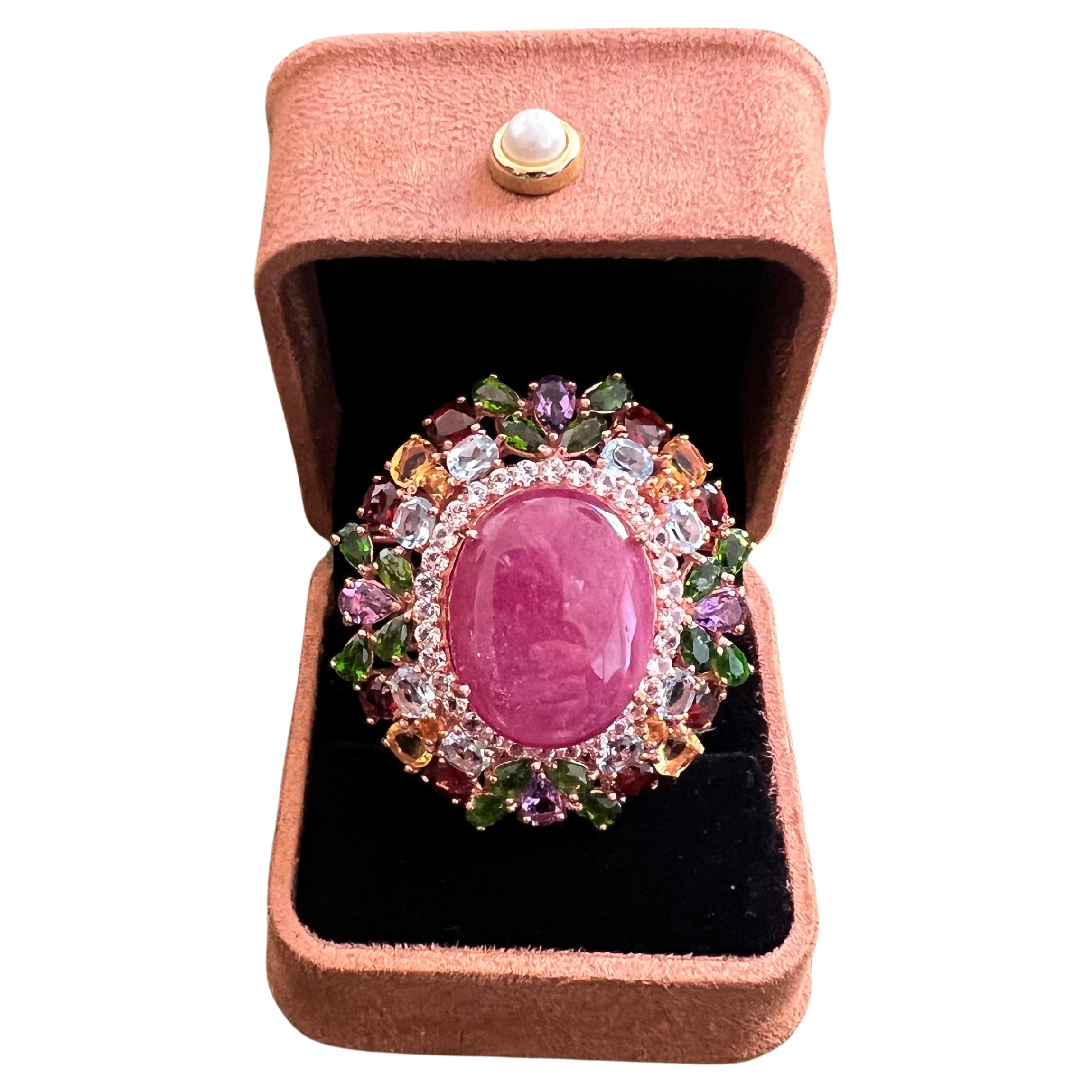 Bochic "Orient" Vintage natürlichen Rubin, Saphir & Multi Edelstein Ring 18K Gold & Silve