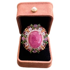 Bochic “Orient” Vintage Natural Ruby, Sapphire & Multi Gem Ring 18K Gold & Silve