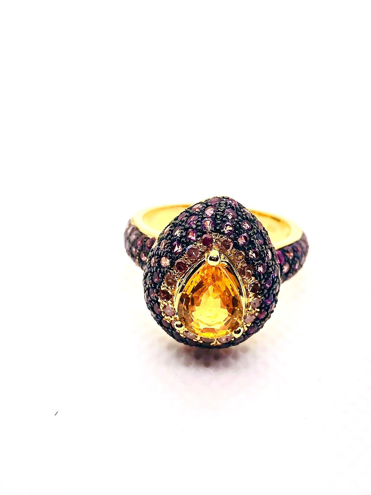 Bochic “Orient” Vintage Fancy Sapphire & Cognac Diamond Ring Set In 18K Gold & S For Sale 7