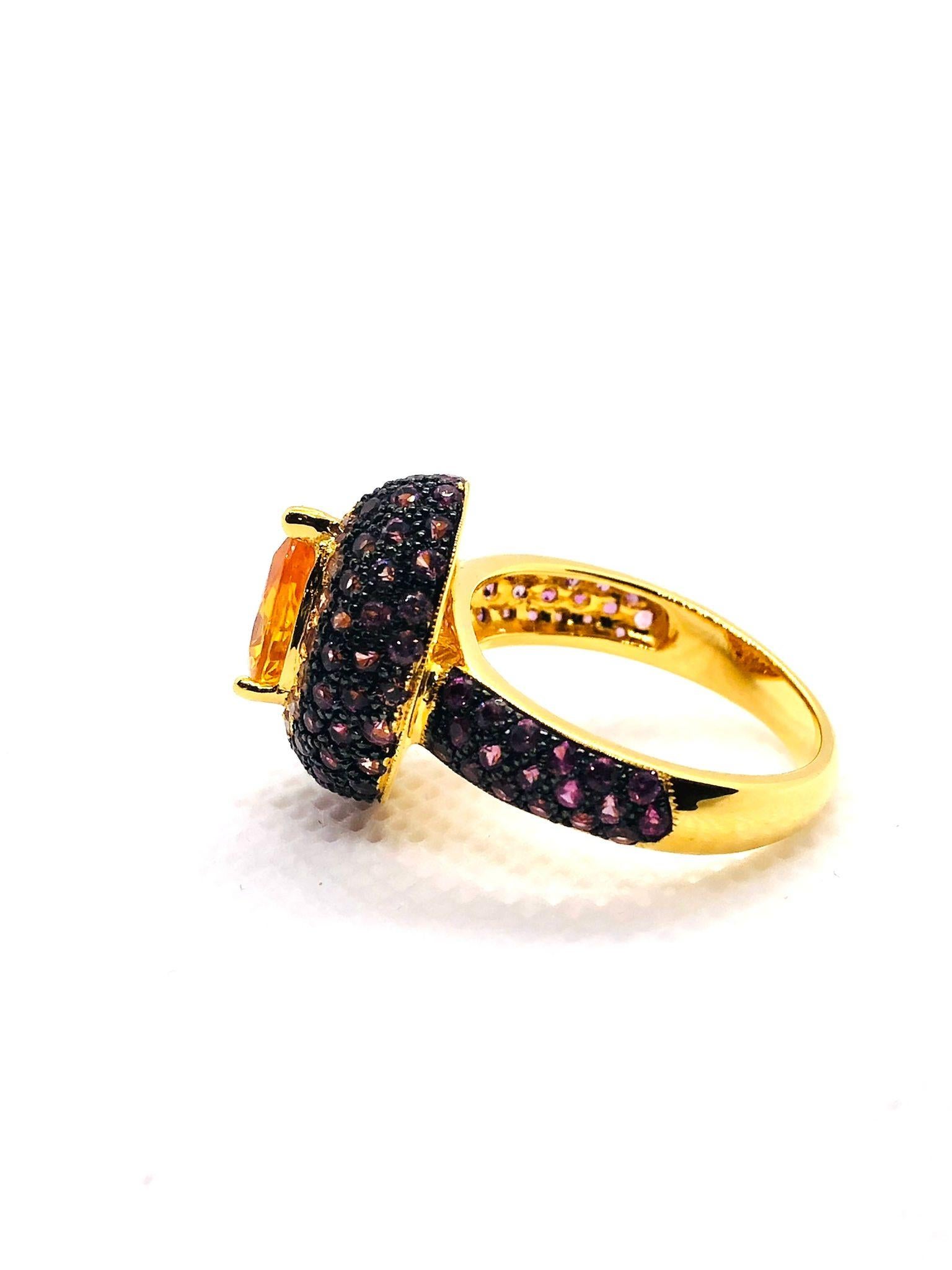 Bochic “Orient” Vintage Fancy Sapphire & Cognac Diamond Ring Set In 18K Gold & S For Sale 8