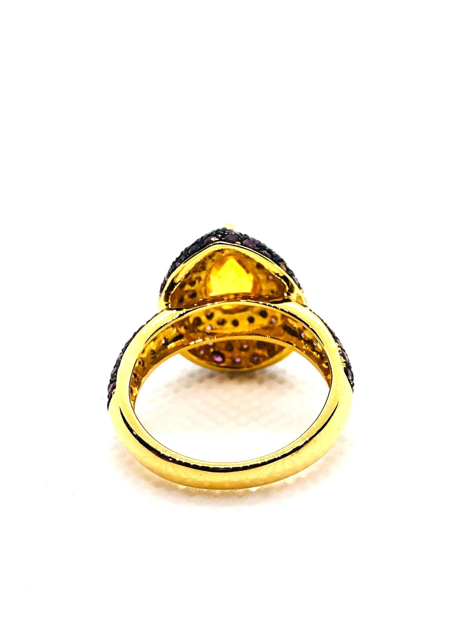 Bochic “Orient” Vintage Fancy Sapphire & Cognac Diamond Ring Set In 18K Gold & S For Sale 1