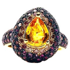 Bochic “Orient” Vintage Fancy Sapphire & Cognac Diamond Ring Set In 18K Gold & S