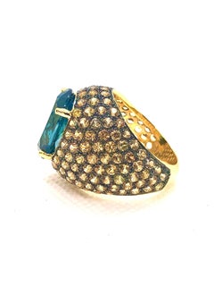 Bochic "Orient" Vintage Zafiro Amarillo Natural y Topacio Azul Anillo de Oro de 18K y