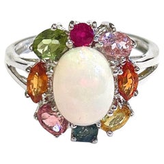 Bochic “Orient” Vintage Opal , Ruby, Tourmaline & Sapphires Ring 18K & Silver