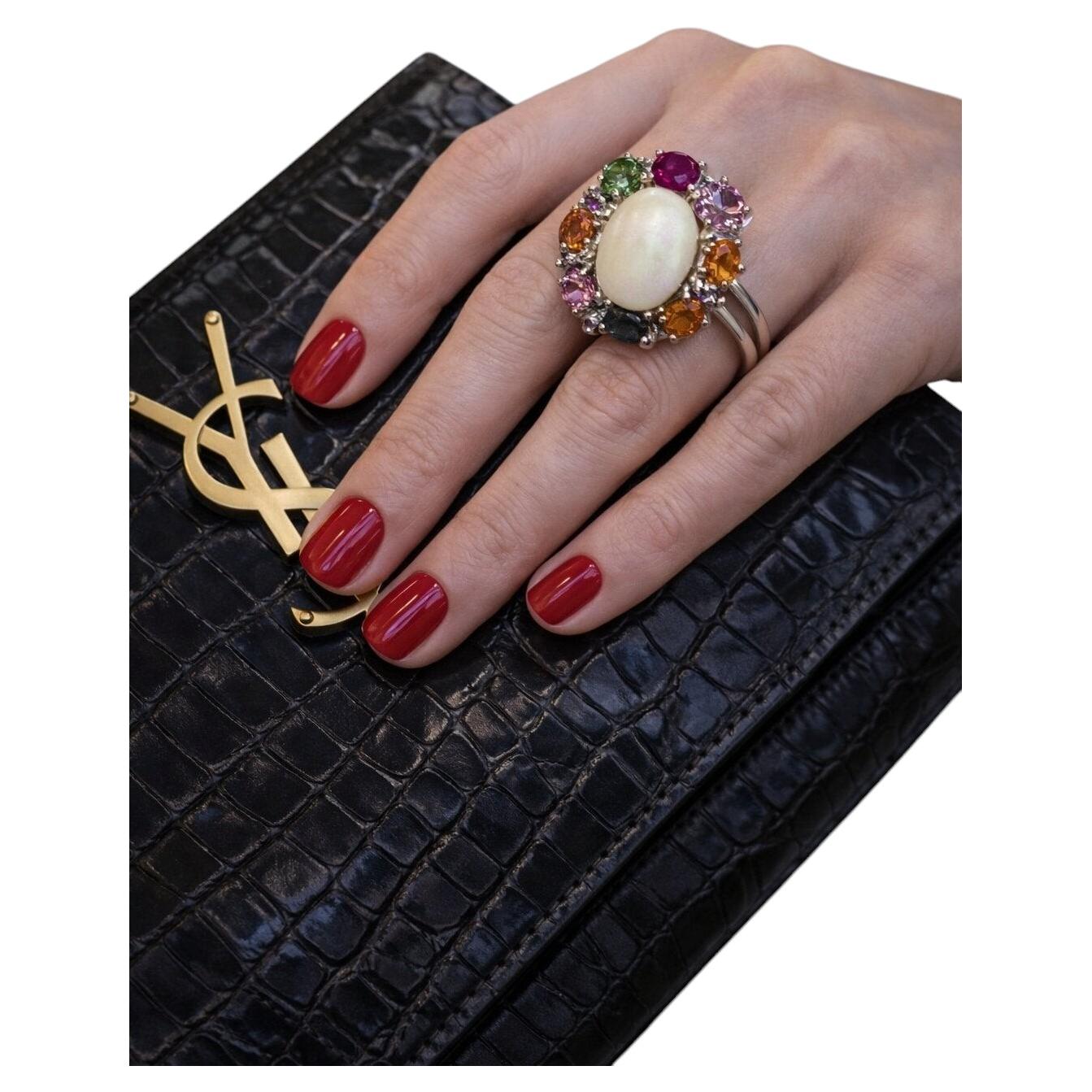Bochic "Orient" Vintage Opal, Rubin, Turmalin & Saphire Ring 18K & Silber im Angebot