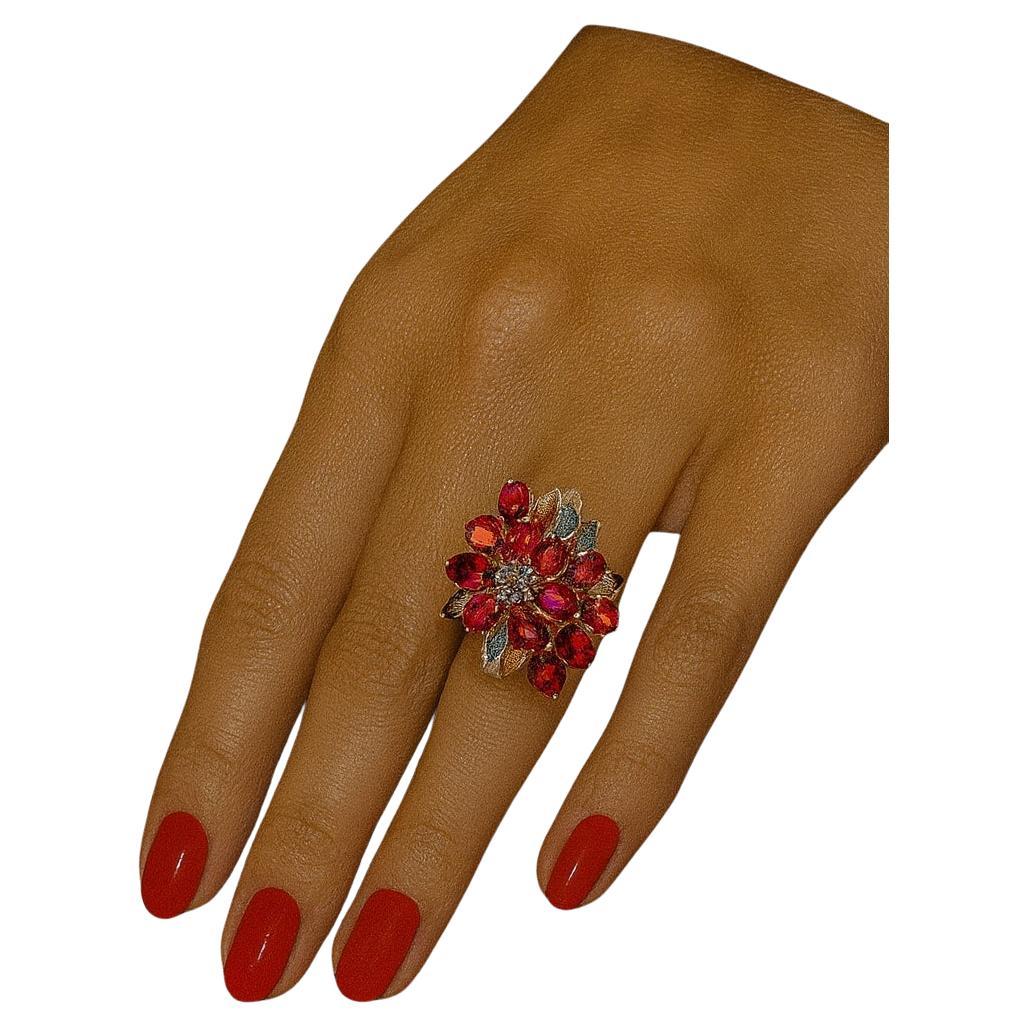 Anello vintage con zaffiro arancione e diamanti color cognac di Bochic "Orient", incastonato in oro 18 carati.