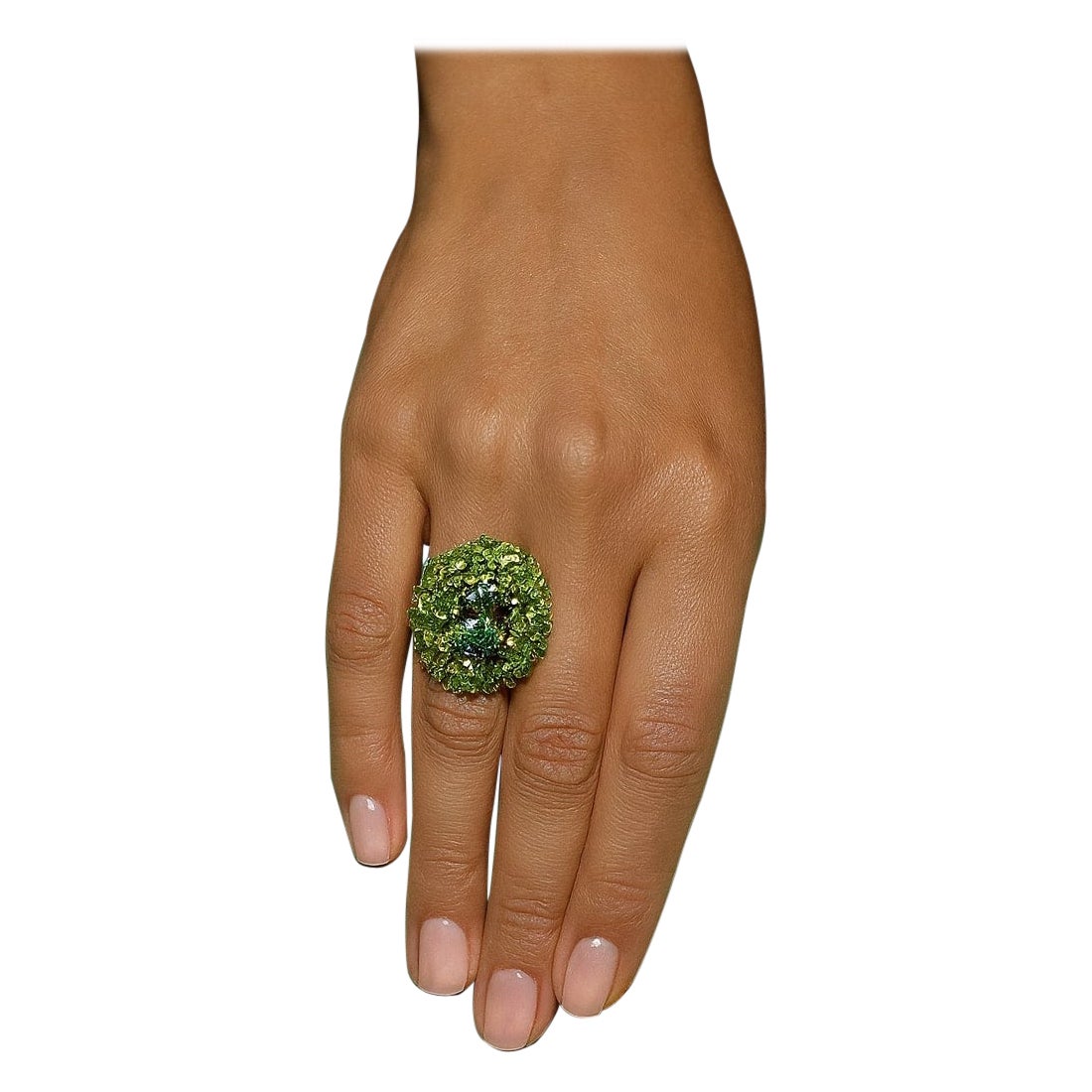 Bochic “Orient” Vintage Peridot & Green Amethyst Ring Set In 18K Gold & Silver For Sale