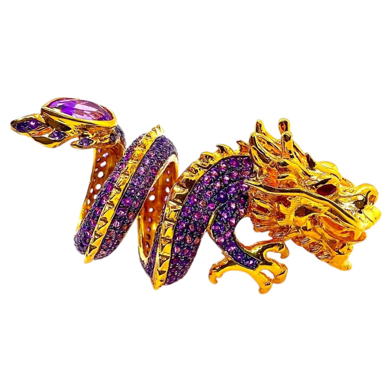 Bochic “Orient” Vintage Pink Sapphire & Amethyst Cocktail Ring — 18K Gold & Silv For Sale