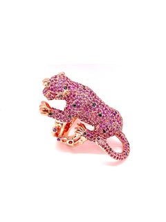 Bochic “Orient” Vintage Pink Sapphire & Ruby Panther Ring - 18K Gold & Silver