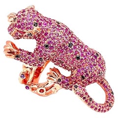 Bochic “Orient” Vintage Pink Sapphire & Ruby Panther Ring - 18K Gold & Silver