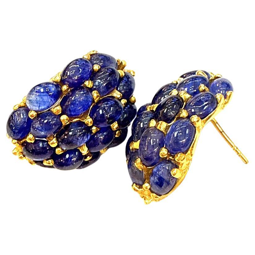 Bochic "Orient" Vintage Retro Bubble Sapphire Ohrringe Set 18K Gold & Silber im Angebot
