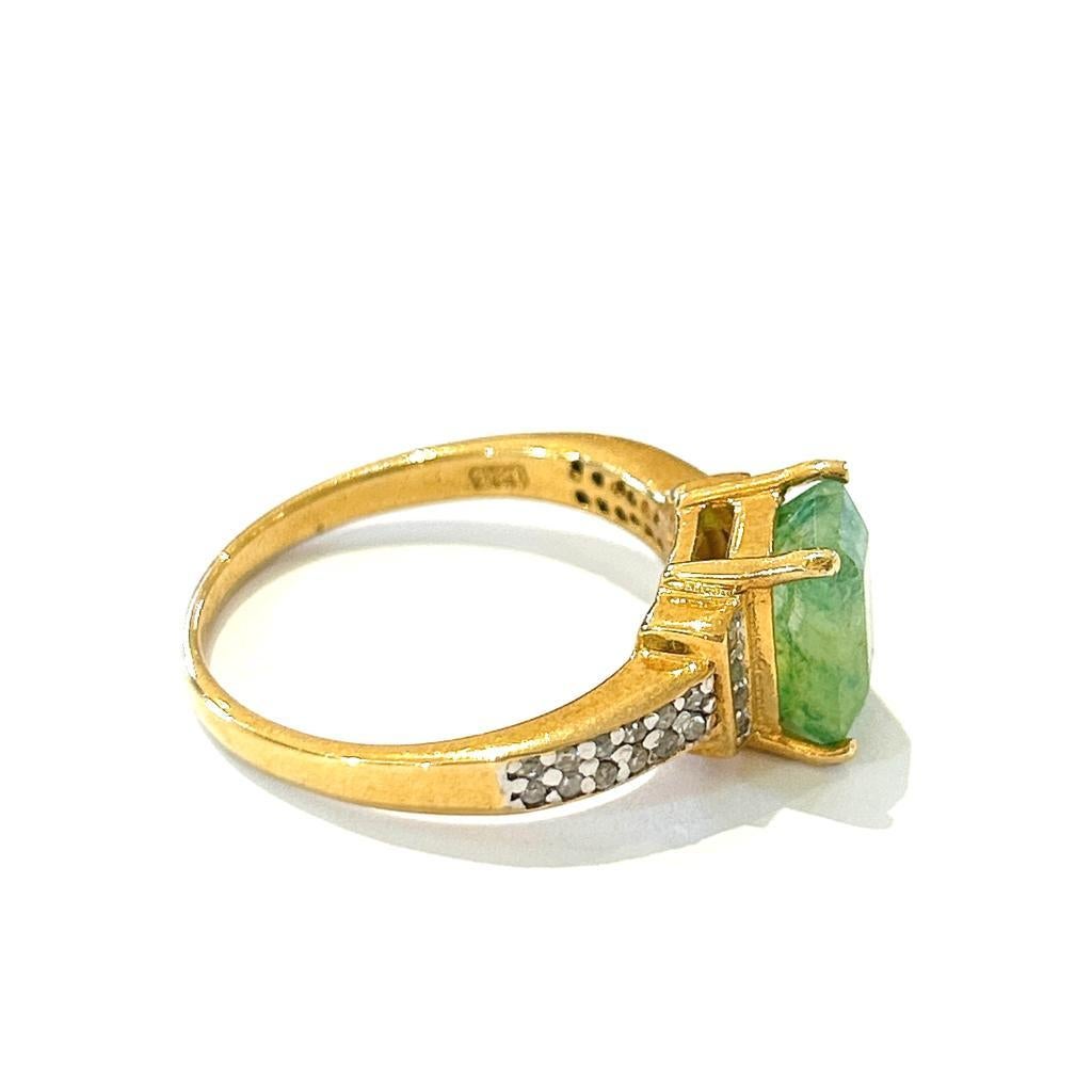Bochic “Orient” Vintage Retro Emerald & Diamond Ring Set In 18K Gold & Silver  For Sale 8