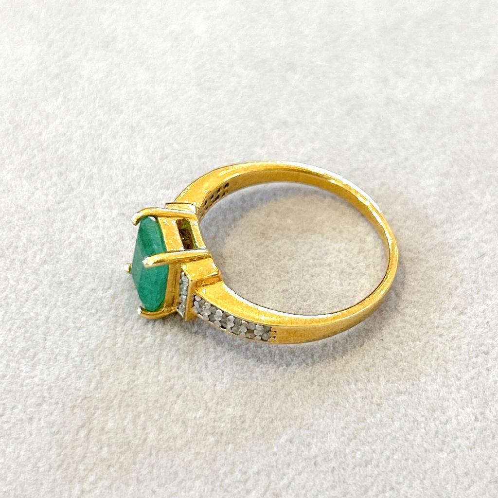 Emerald Cut Bochic “Orient” Vintage Retro Emerald & Diamond Ring Set In 18K Gold & Silver  For Sale