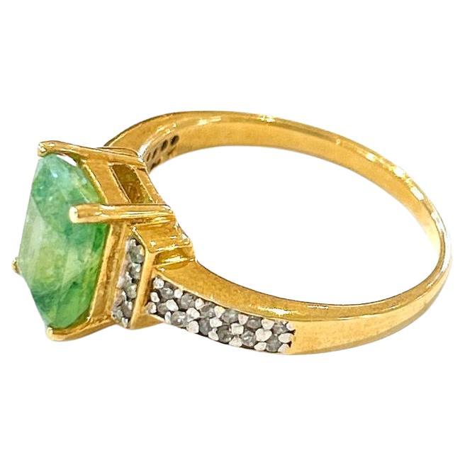 Bochic “Orient” Vintage Retro Emerald & Diamond Ring Set In 18K Gold & Silver  For Sale