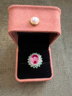 Bochic “Orient” Vintage Retro Emerald, Ruby & Diamond  Ring Set In 18K Gold & Si