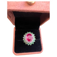 Bochic “Orient” Vintage Retro Emerald, Ruby & Diamond  Ring Set In 18K Gold & Si