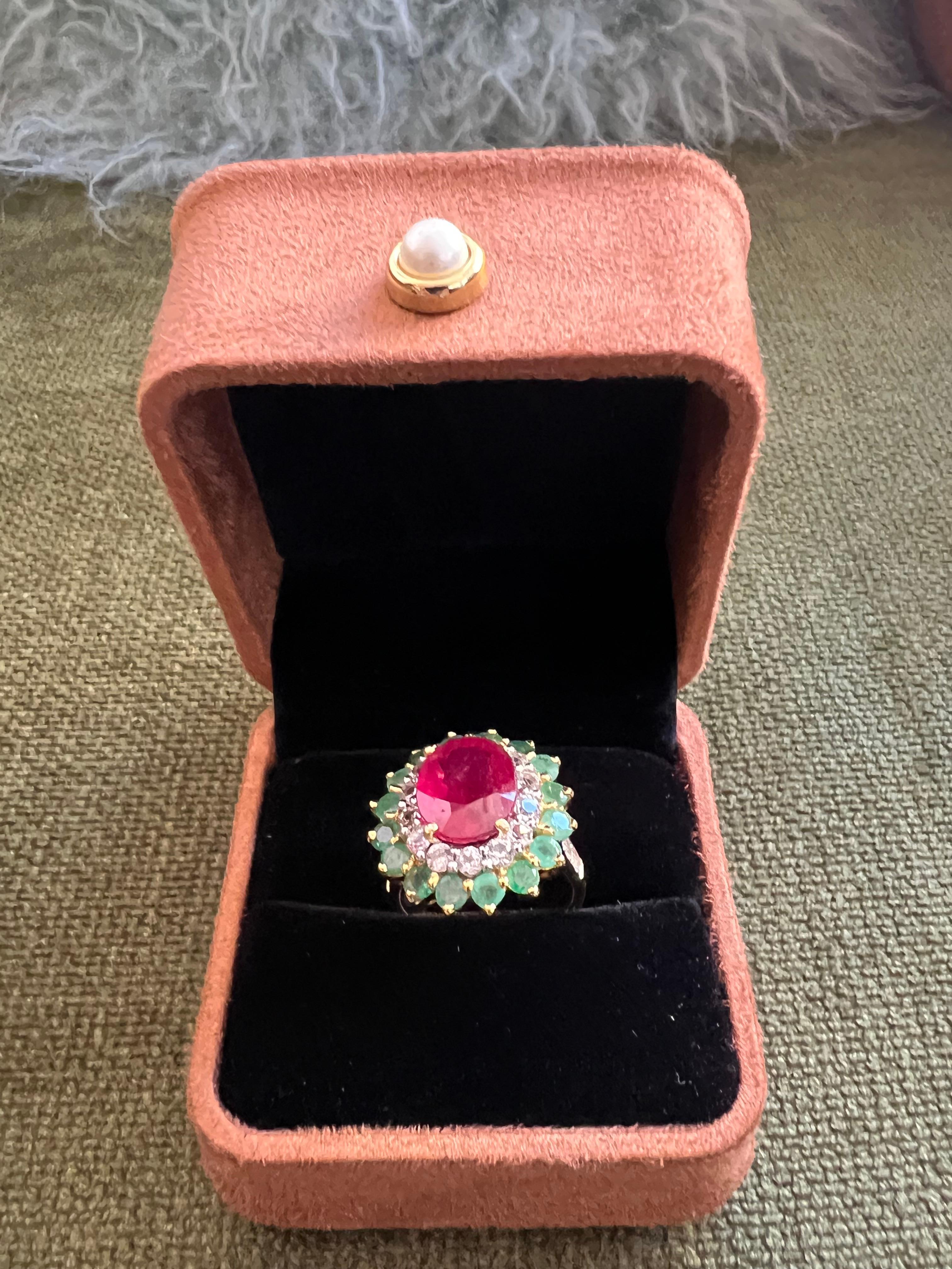 Bochic “Orient” Vintage Retro Emerald, Ruby and Diamond Ring Set In 18K ...
