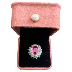 Bochic “Orient” Vintage Retro Emerald, Ruby & Diamond  Ring Set In 18K Gold & Si