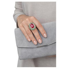 Bochic “Orient” Vintage Retro Emerald, Ruby & Diamond  Ring Set In 18K Gold & Si
