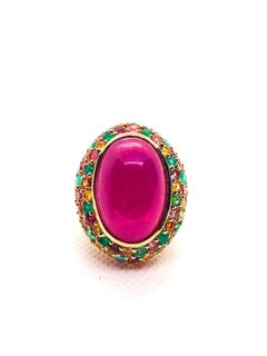 Bochic “Orient” Vintage Retro Emerald, Ruby & Sapphire Ring Set In 18K Gold & Si