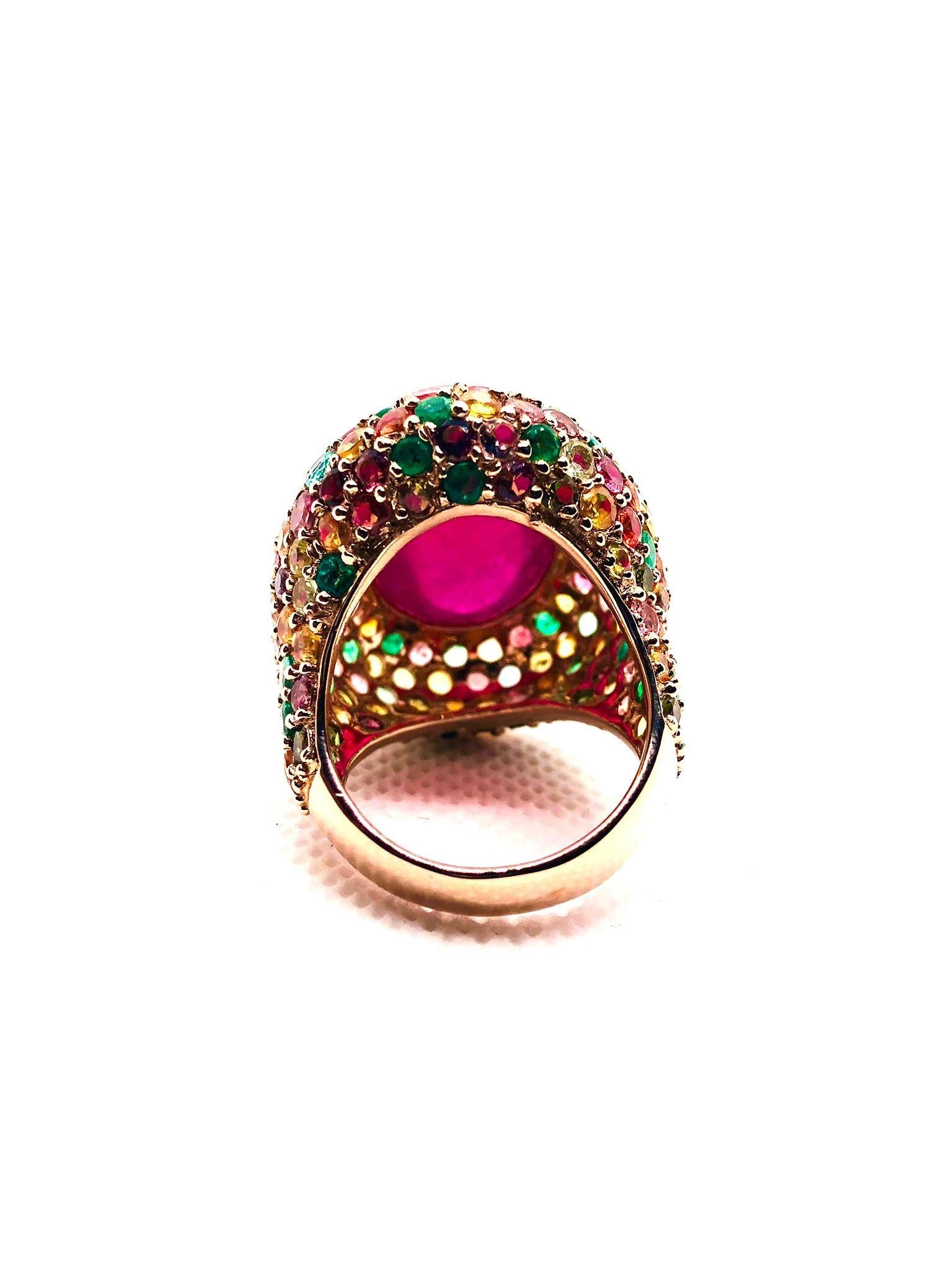 Bochic “Orient” Vintage Retro Emerald, Ruby & Sapphire Ring Set In 18K Gold & Si For Sale 2