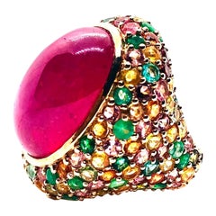 Bochic “Orient” Vintage Retro Emerald, Ruby & Sapphire Ring Set In 18K Gold & Si