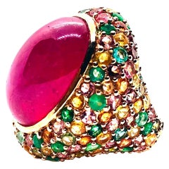 Bochic "Orient" Vintage Retro Bague Emeraude, Rubis 
Saphir en Or 18K 
Si